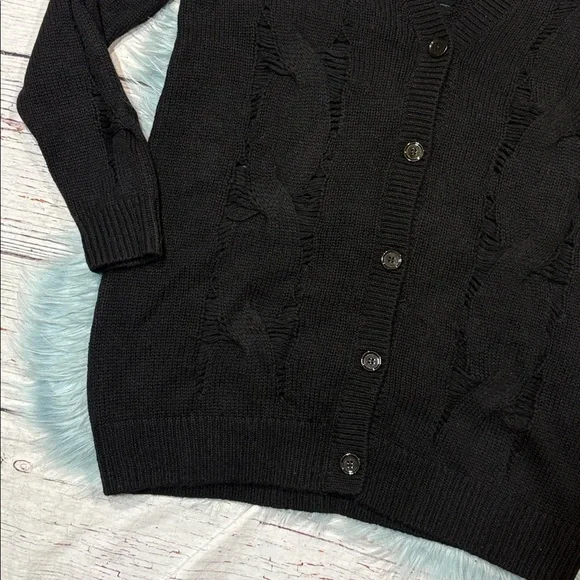 NWOT AG Adriano Goldschmied Black Open Knit Cable Button Cardigan